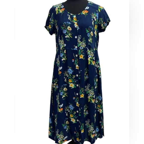 Dresses & Skirts - 🎒BTS SALE📚 La Cera Navy Floral Button Front Midi Dress Pockets, 100% Rayon, XL